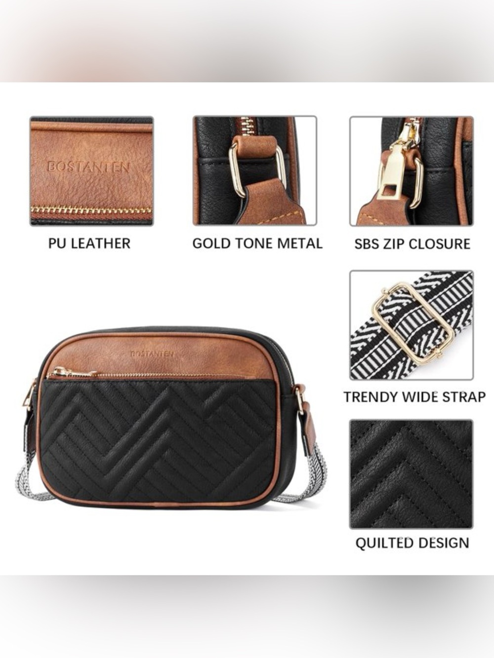 BOSTANTEN Quilted Crossbody Bag Vegan Leather Travel Resortwear Boho Festival - Picture 4 of 13